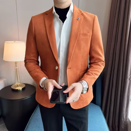 Men’s Slim Fit Deerskin Velvet Elegant Luxury Blazer