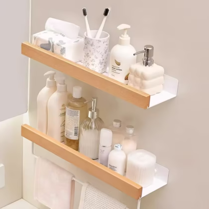 wood Bathroom Storage Shelves，Wooden bathroom Rack Wall
